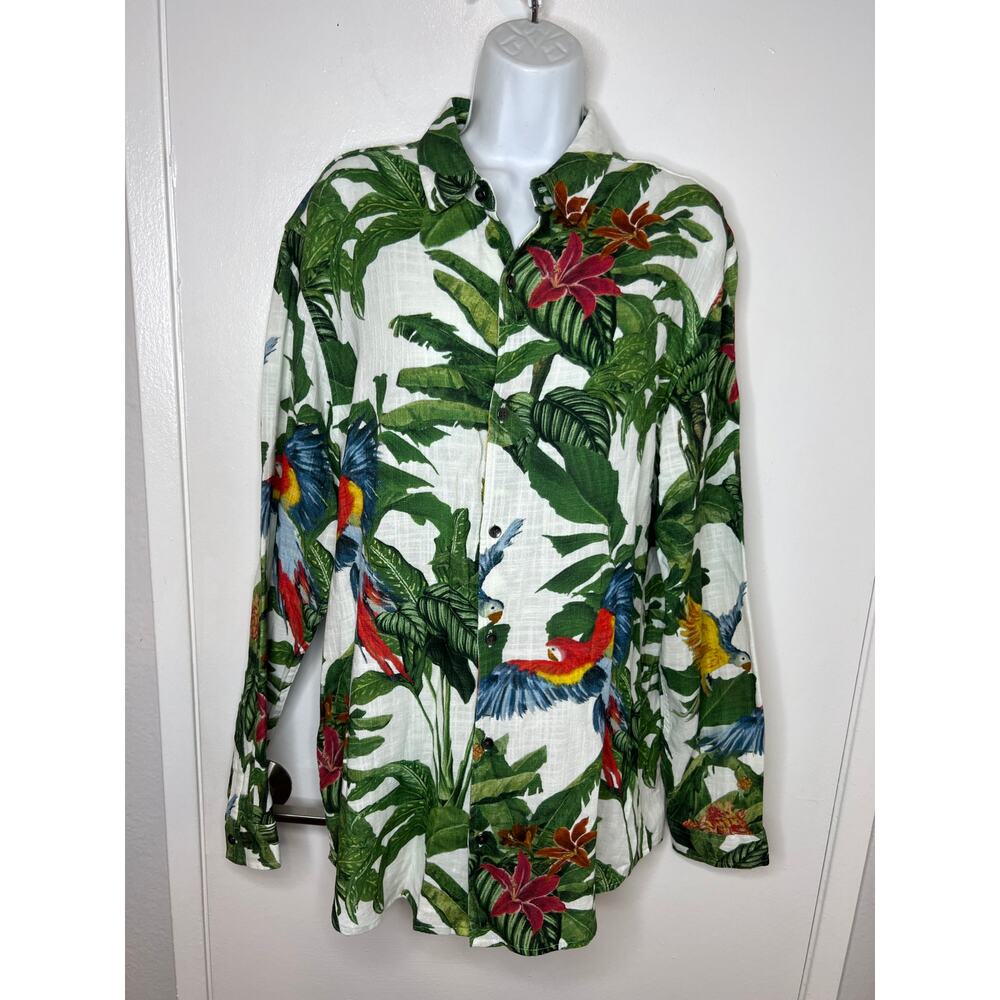 INC International Concepts Women's Palm Tropical Bird Button Up Shirt ~ Size M